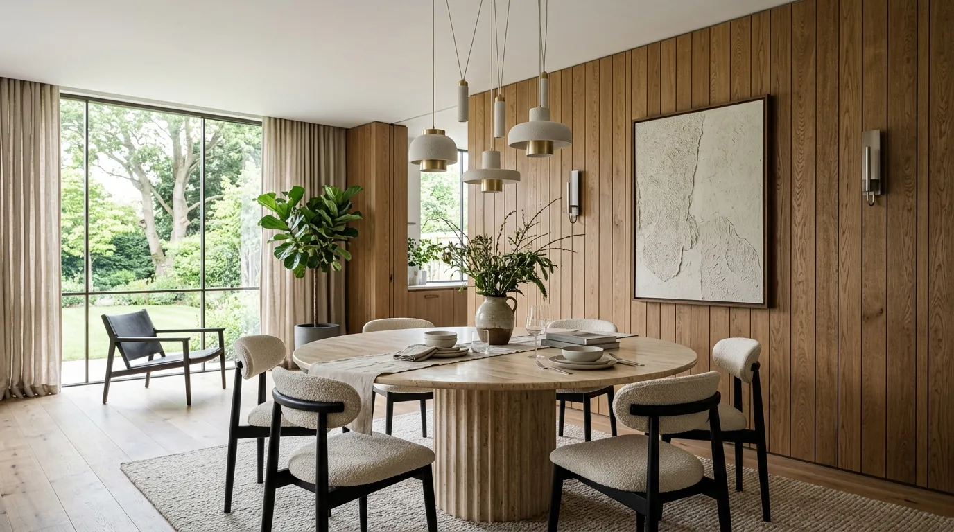 Royal Oak slat feature wall in a dining room