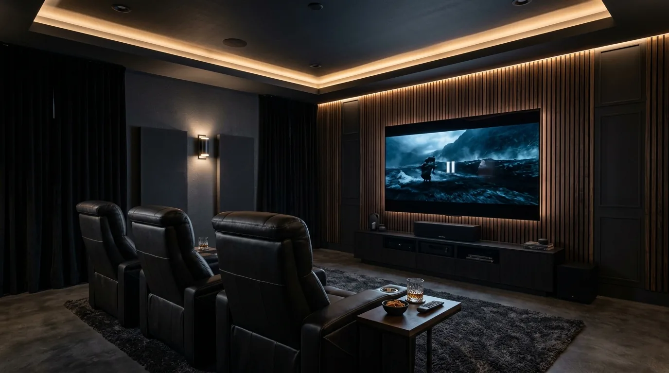 Wall treatment in a dedicated home cinema