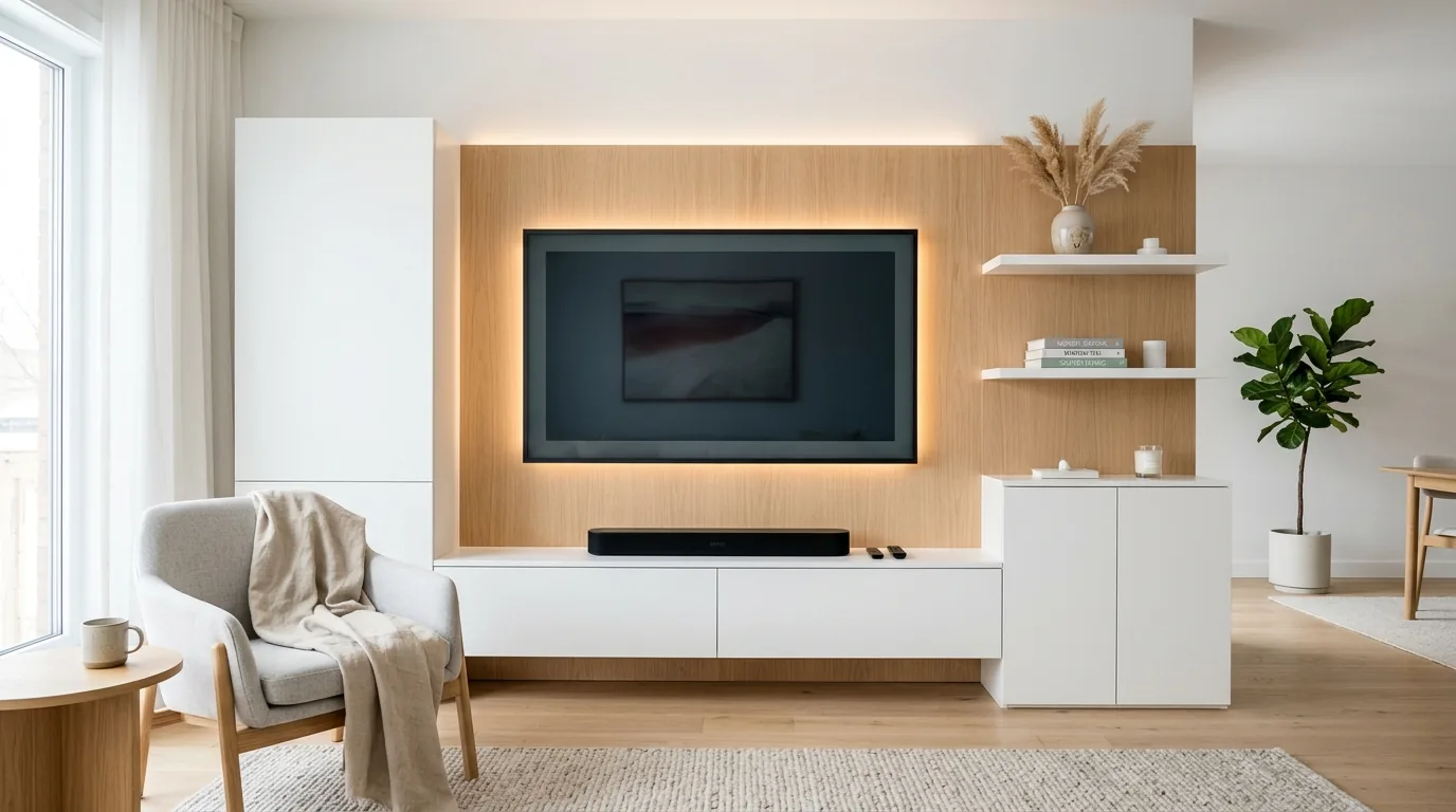 Bright minimalist custom media wall
