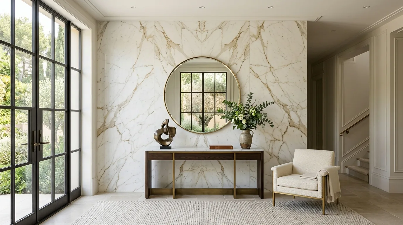Architectural panel treatment in a refined entryway