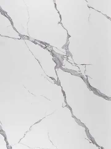 Matte Calacatta Belga panel finish: marble look, matte white with gray veins