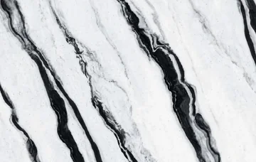Continuous Pattern panel finish: continuous marble look, white with bold black diagonal stripes