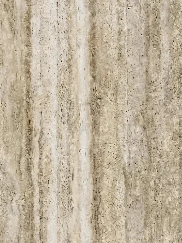 Travertine Marble panel finish: travertine look, warm beige-gray with vertical streaks and pores